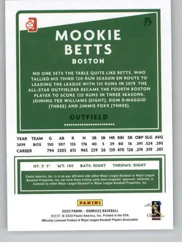 2020 Donruss Variations #77 Mookie Betts NM-MT Red Sox - Baseball Card Single
