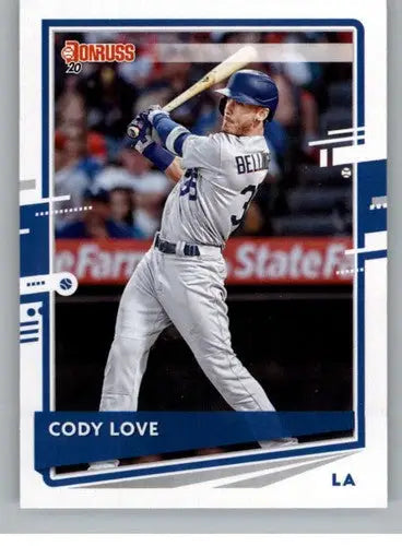 2020 Donruss Variations Cody Bellinger trading card with original gloss showing him swinging a bat