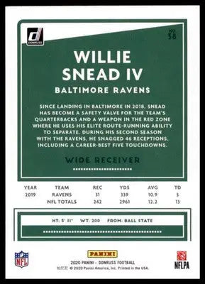2020 Donruss Willie Snead IV 38 Baltimore Ravens - Football Card Single