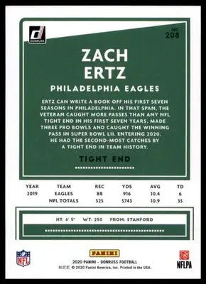 2020 Donruss Zach Ertz 208 Philadelphia Eagles - Football Card Single