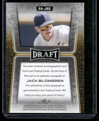 2020 Leaf Draft Jack Blomgren #BA-JB2 Autograph RC Baseball - Baseball Card Single