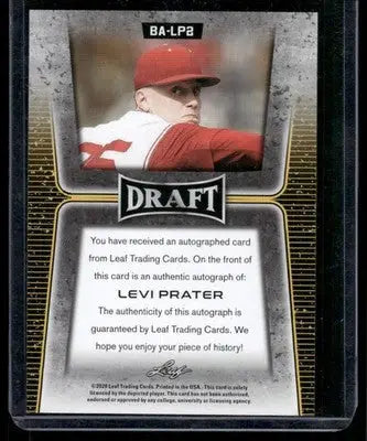 2020 Leaf Draft Levi Prater #BA-LP2 Auto RC Baseball - Baseball Card Single