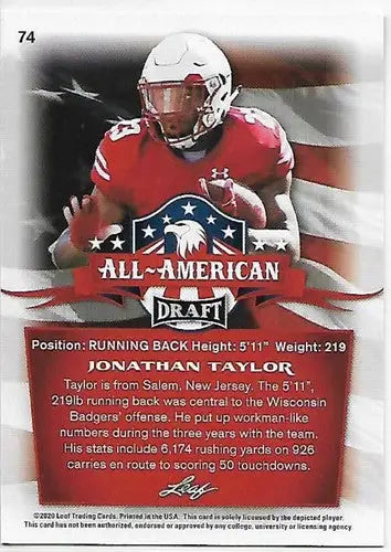 2020 Leaf Draft Red Jonathan Taylor football card in Near Mint condition