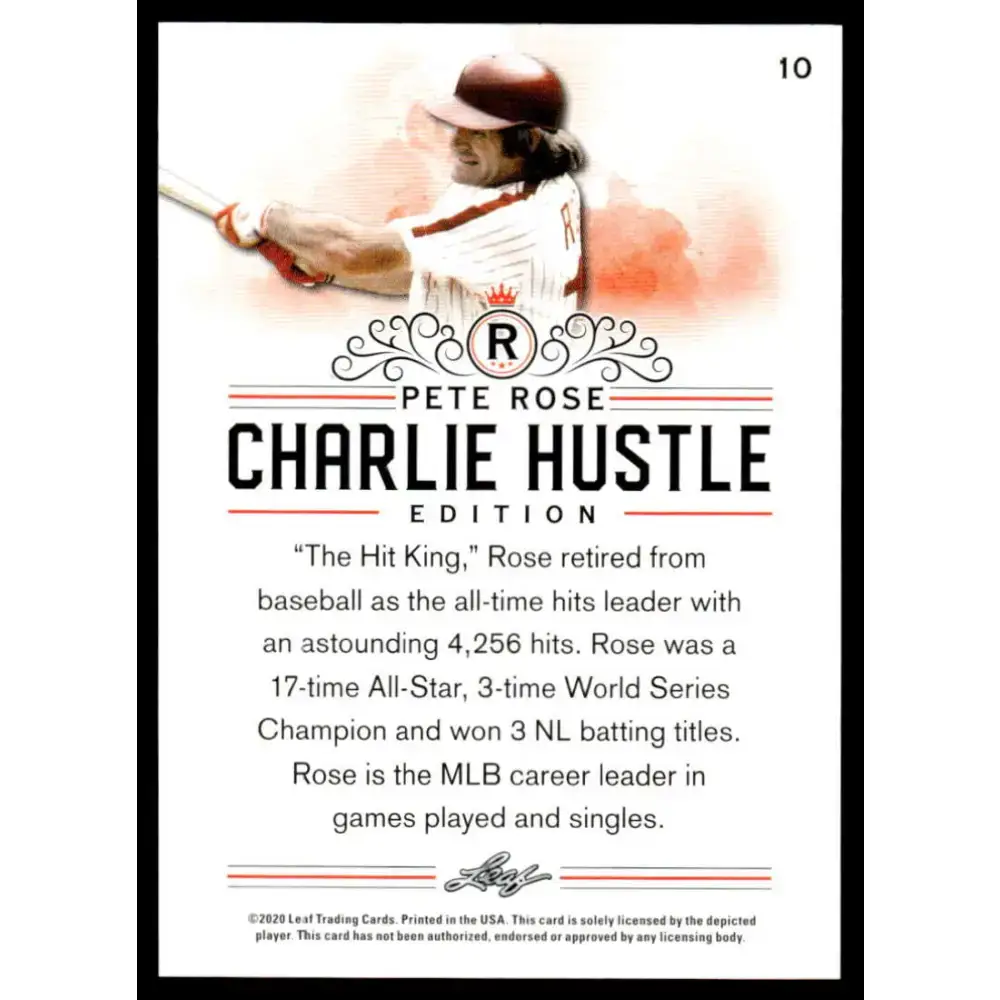 2020 Leaf Pete Rose Charlie Hustle #10 Pete Rose NM-MT Baseball Card - Baseball Card Single
