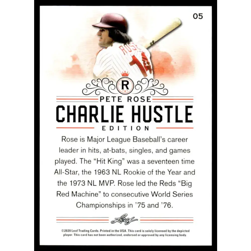 2020 Leaf Pete Rose Charlie Hustle #5 Pete Rose NM-MT Baseball Card - Baseball Card Single