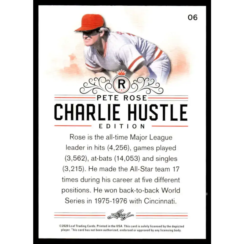2020 Leaf Pete Rose Charlie Hustle #6 Pete Rose NM-MT Baseball Card - Baseball Card Single