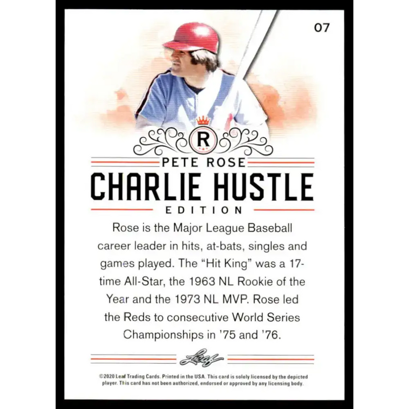 2020 Leaf Pete Rose Charlie Hustle #7 Pete Rose NM-MT Baseball Card - Baseball Card Single