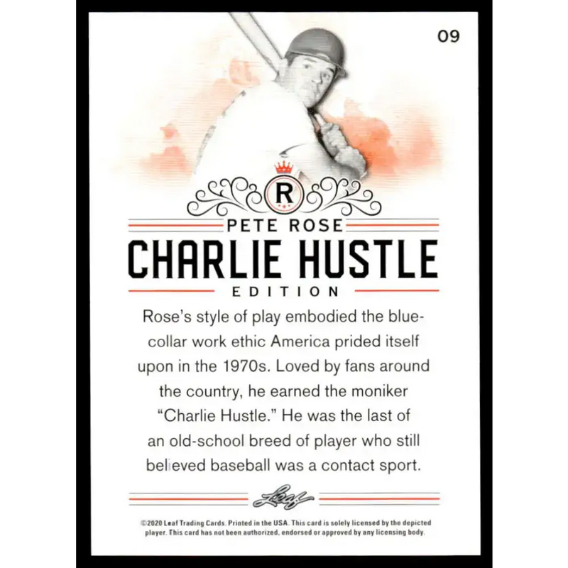2020 Leaf Pete Rose Charlie Hustle #9 Pete Rose NM-MT Baseball Card - Baseball Card Single