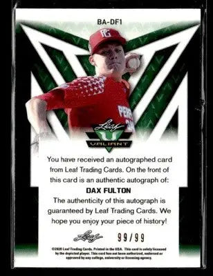 2020 Leaf Valiant #BA-DF1 Dax Fulton #/99 - Baseball Card Single