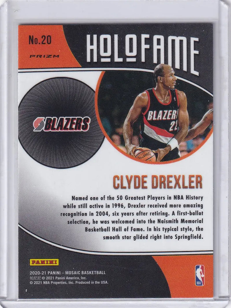 2020 MOSAIC #20 CLYDE DREXLER HOLO FAME- PORTLAND TRAIL BLAZZERS - Basketball Card Single