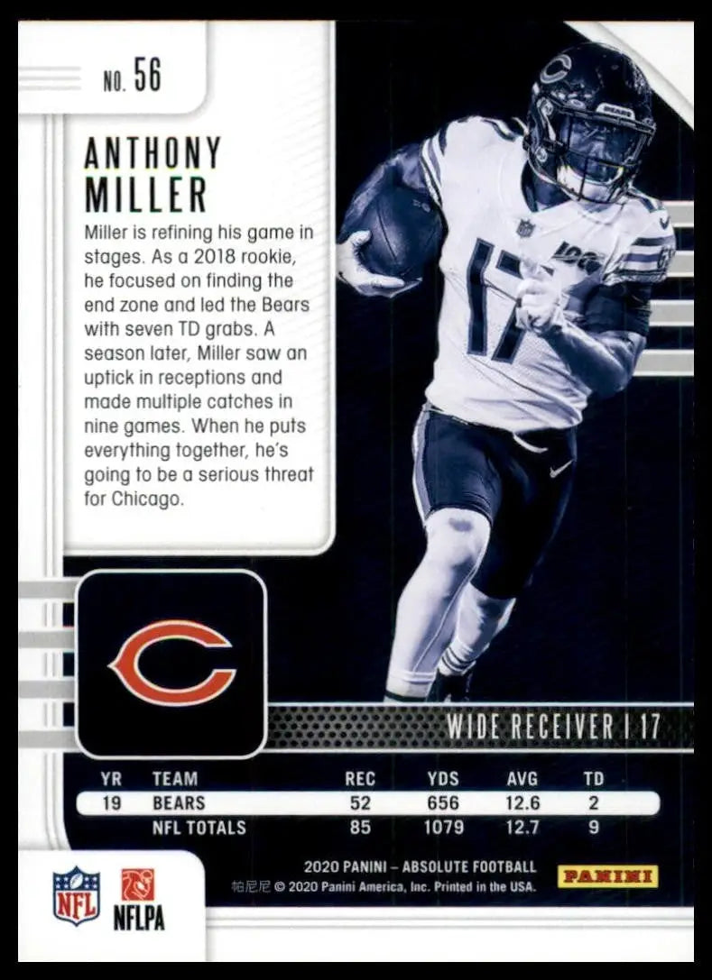 2020 Panini Absolute Anthony Miller #56 Chicago Bears Football Card NFL Sports - Football Card Single