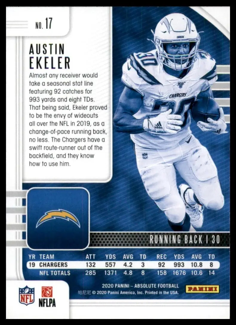 2020 Panini Absolute Austin Ekeler #17 San Diego Chargers Football Card NFL - Football Card Single