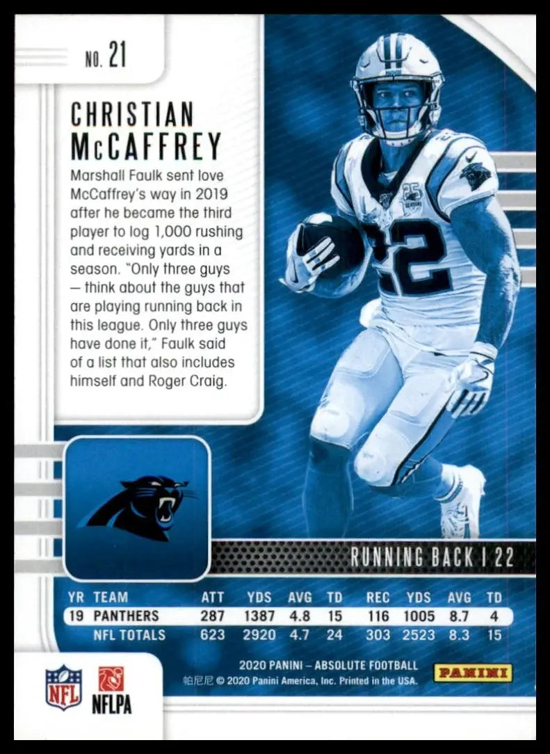 2020 Panini Absolute Christian McCaffrey #21 Carolina Panthers Football Card NFL - Football Card Single