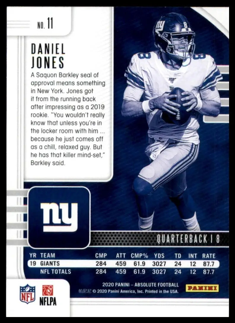 2020 Panini Absolute Daniel Jones #11 New York Giants Football Card NFL Sports - Football Card Single