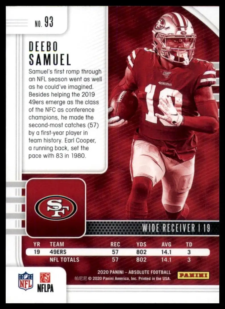 2020 Panini Absolute Deebo Samuel #93 San Francisco 49ers Football Card NFL - Football Card Single