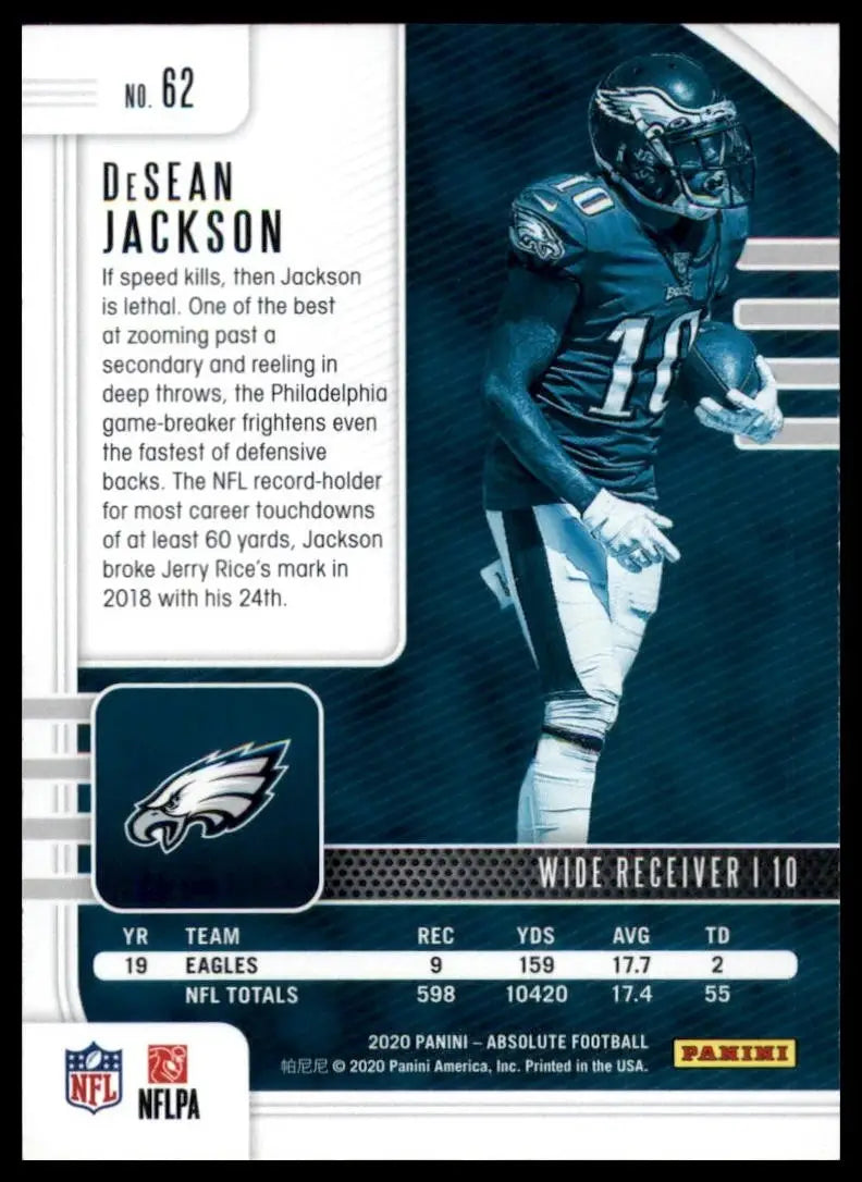 2020 Panini Absolute DeSean Jackson #62 Philadelphia Eagles Football Card NFL - Football Card Single