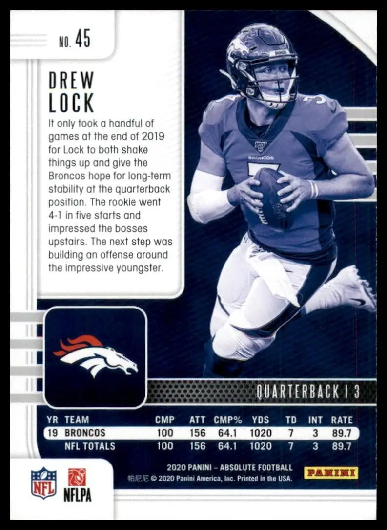 2020 Panini Absolute Drew Lock #45 Denver Broncos Football Card NFL Sports - Football Card Single