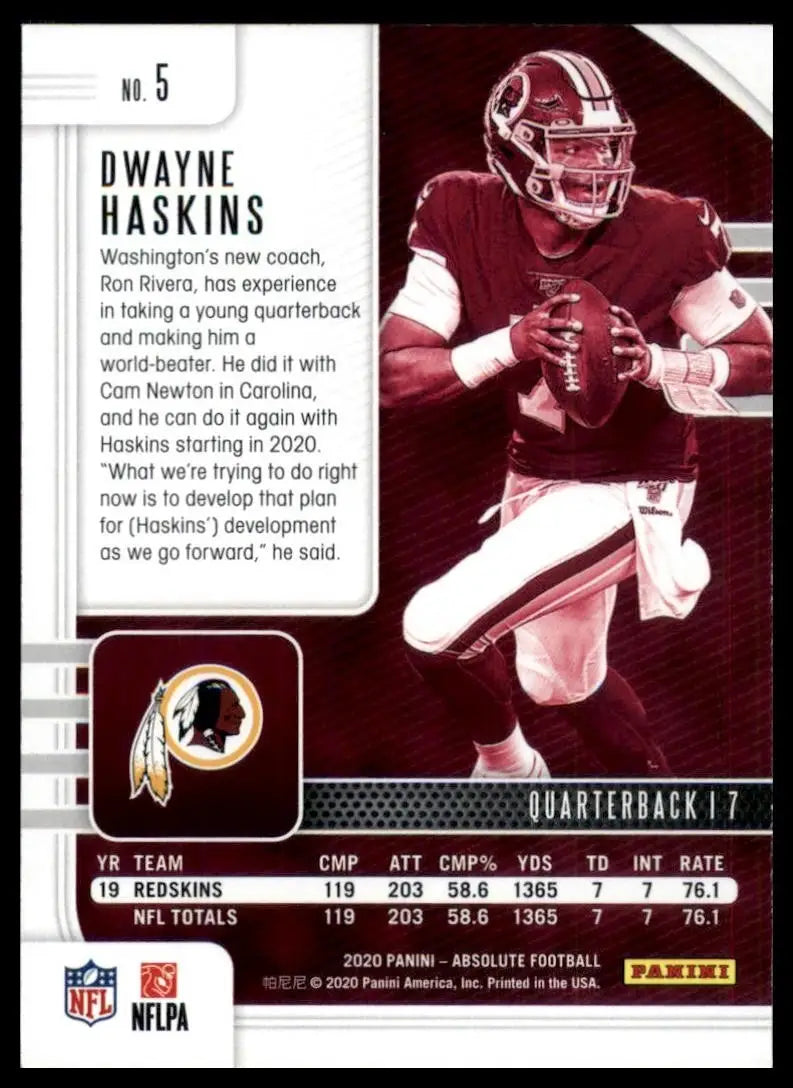 2020 Panini Absolute Dwayne Haskins #5 Washington Redskins Football Card - Football Card Single