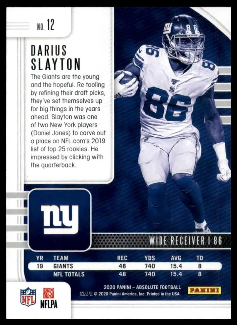 2020 Panini Absolute Green Darius Slayton #12 New York Giants Football Card NFL - Football Card Single