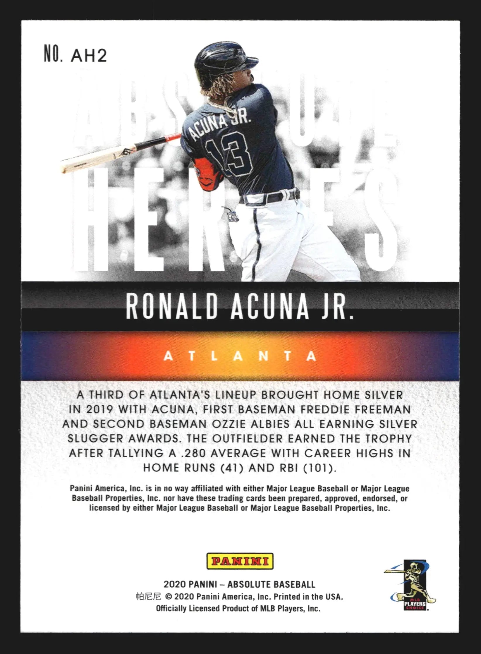 2020 Panini Absolute Heroes #AH2 Ronald Acuna Jr. Blue Spectrum