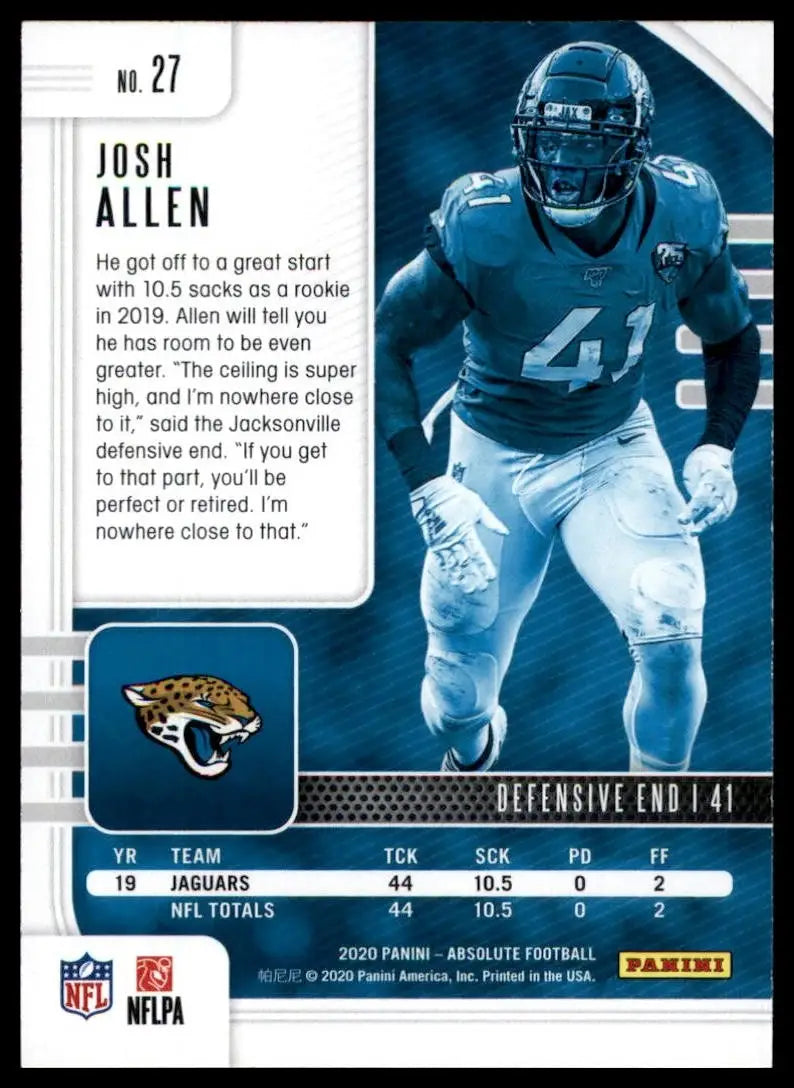 2020 Panini Absolute Josh Allen #27 Jacksonville Jaguars Football Card NFL Sport - Football Card Single