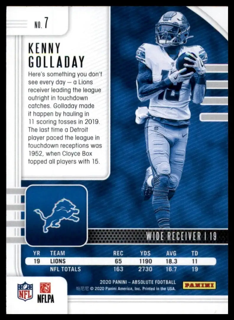 2020 Panini Absolute Kenny Golladay #7 Detroit Lions Football Card NFL Sports - Football Card Single
