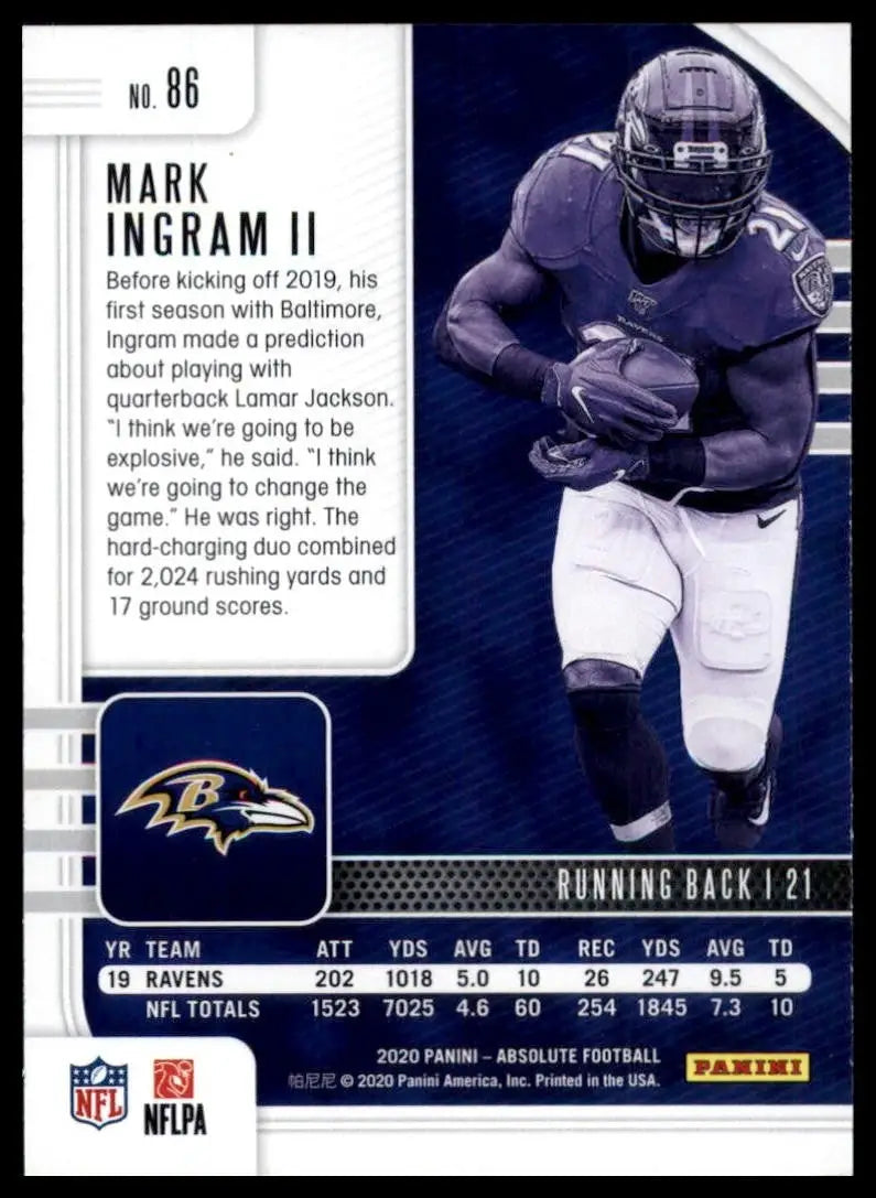 2020 Panini Absolute Mark Ingram #86 Baltimore Ravens Football Card NFL Sports - Football Card Single