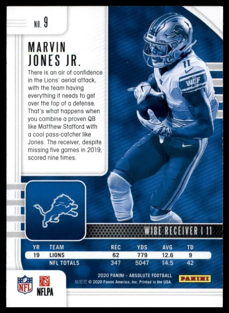 2020 Panini Absolute Marvin Jones #9 Detroit Lions Football Card NFL Sports - Football Card Single