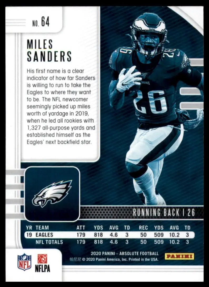 2020 Panini Absolute Miles Sanders #64 Philadelphia Eagles Football Card NFL - Football Card Single