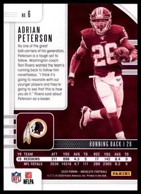 2020 Panini Absolute - Retail Adrian Peterson 6 Washington Redskins
