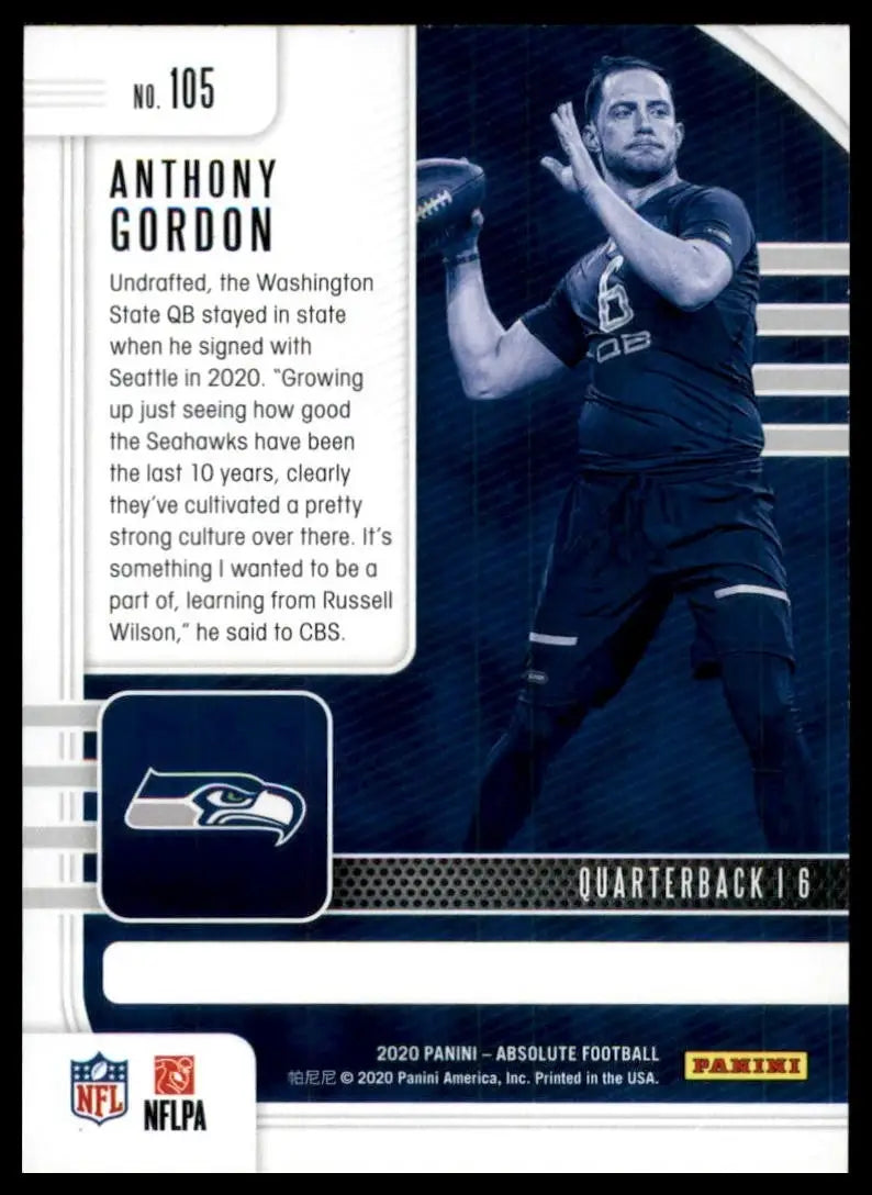 2020 Panini Absolute Rookie Anthony Gordon #105 Seattle Seahawks Football Card - Football Card Single