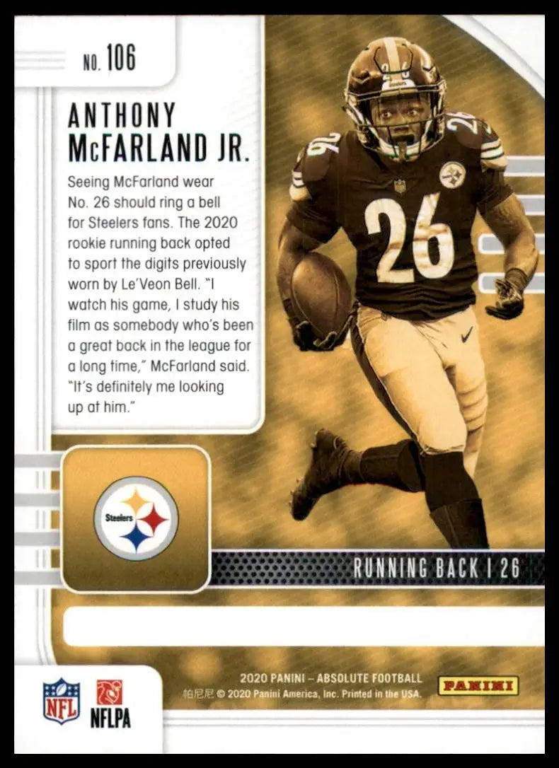 2020 Panini Absolute Rookie Anthony McFarland Jr #106 Pittsburgh Steelers Card - Football Card Single