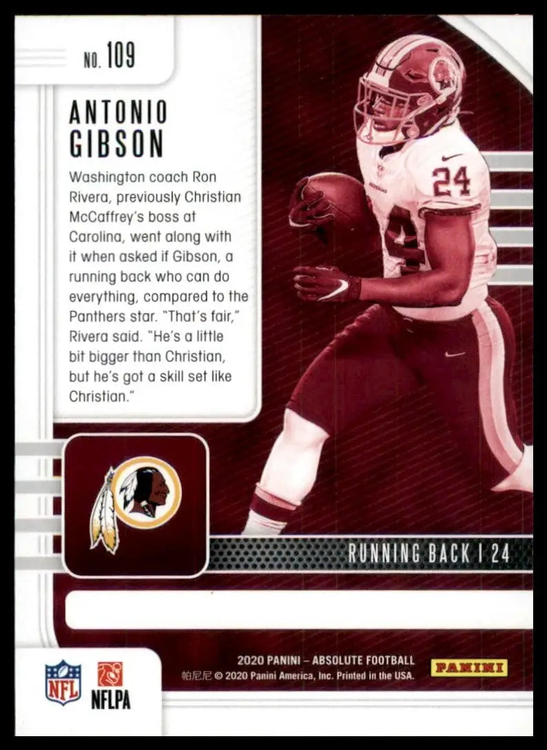 2020 Panini Absolute Rookie Antonio Gibson #109 Washington Redskins Football NFL - Football Card Single