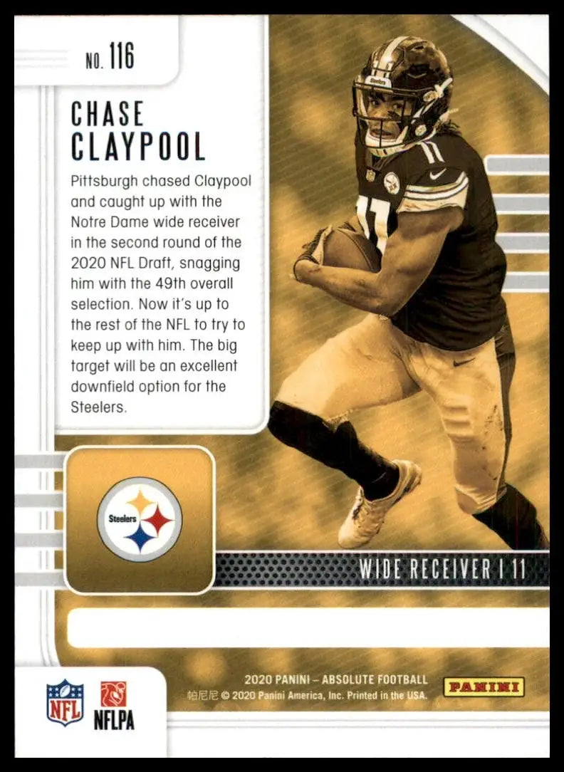 2020 Panini Absolute Rookie Chase Claypool #116 Pittsburgh Steelers Football NFL - Football Card Single