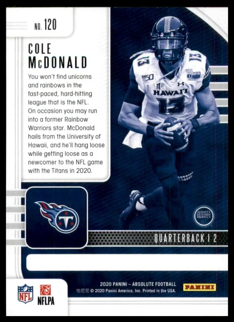 2020 Panini Absolute Rookie Cole McDonald #120 Tennessee Titans Football Card - Football Card Single