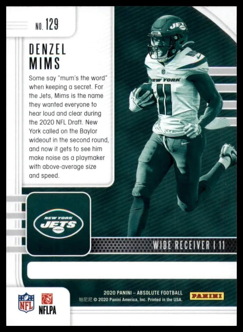 2020 Panini Absolute Rookie Denzel Mims #129 New York Jets Football Card NFL - Football Card Single