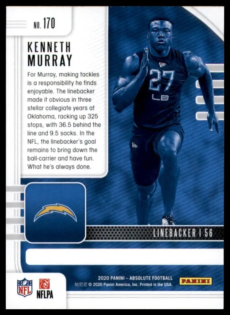 2020 Panini Absolute Rookie Kenneth Murray #170 Los Angeles Chargers Football - Football Card Single