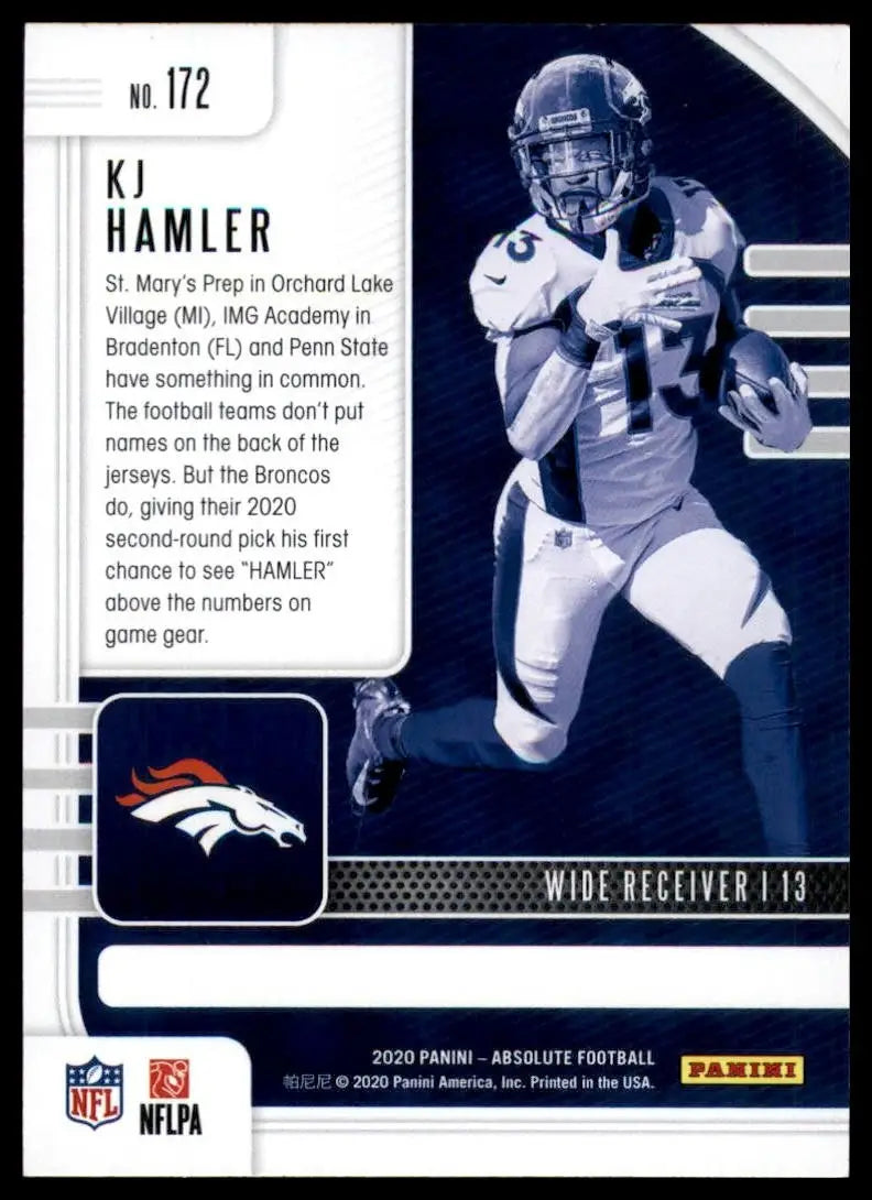 2020 Panini Absolute Rookie KJ Hamler #172 Denver Broncos Football Card NFL - Football Card Single