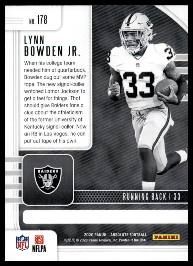 2020 Panini Absolute Rookie Lynn Bowden Jr #178 Las Vegas Raiders Football Card - Football Card Single