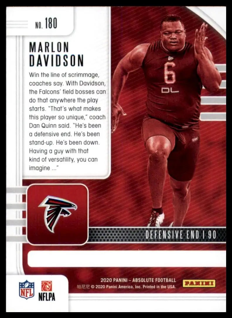 2020 Panini Absolute Rookie Marlon Davidson #180 Atlanta Falcons Football Card - Football Card Single