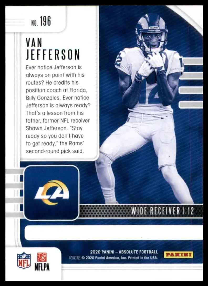 2020 Panini Absolute Rookie Van Jefferson #196 Los Angeles Rams Football Card - Football Card Single