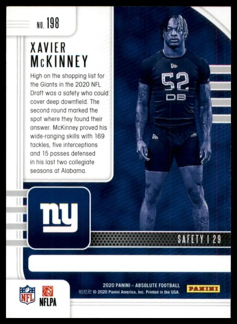 2020 Panini Absolute Rookie Xavier McKinney #198 New York Giants Football Card - Football Card Single