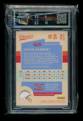 2020 Panini Chronicles Classics Justin Herbert #CL-3 RC Football Arena Club 9.5 - Football Card Single