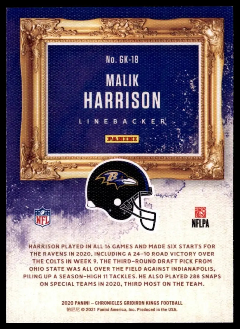 2020 Panini Chronicles - Gridiron Kings Malik Harrison #GK-18 Bronze (RC) - Football Card Single