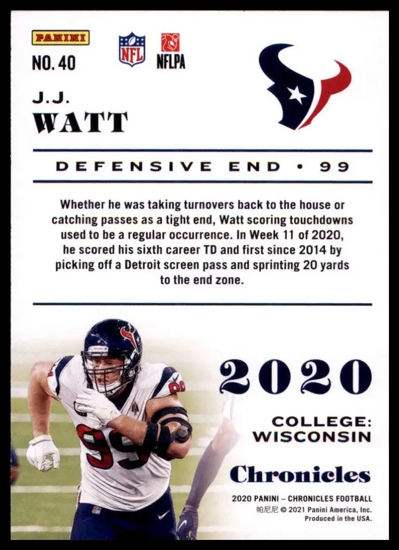 2020 Panini Chronicles - J.J. Watt #40 - Football Card Single