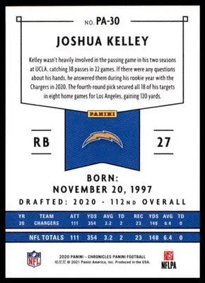 2020 Panini Chronicles - Panini Joshua Kelley PA-30 Los Angeles Chargers