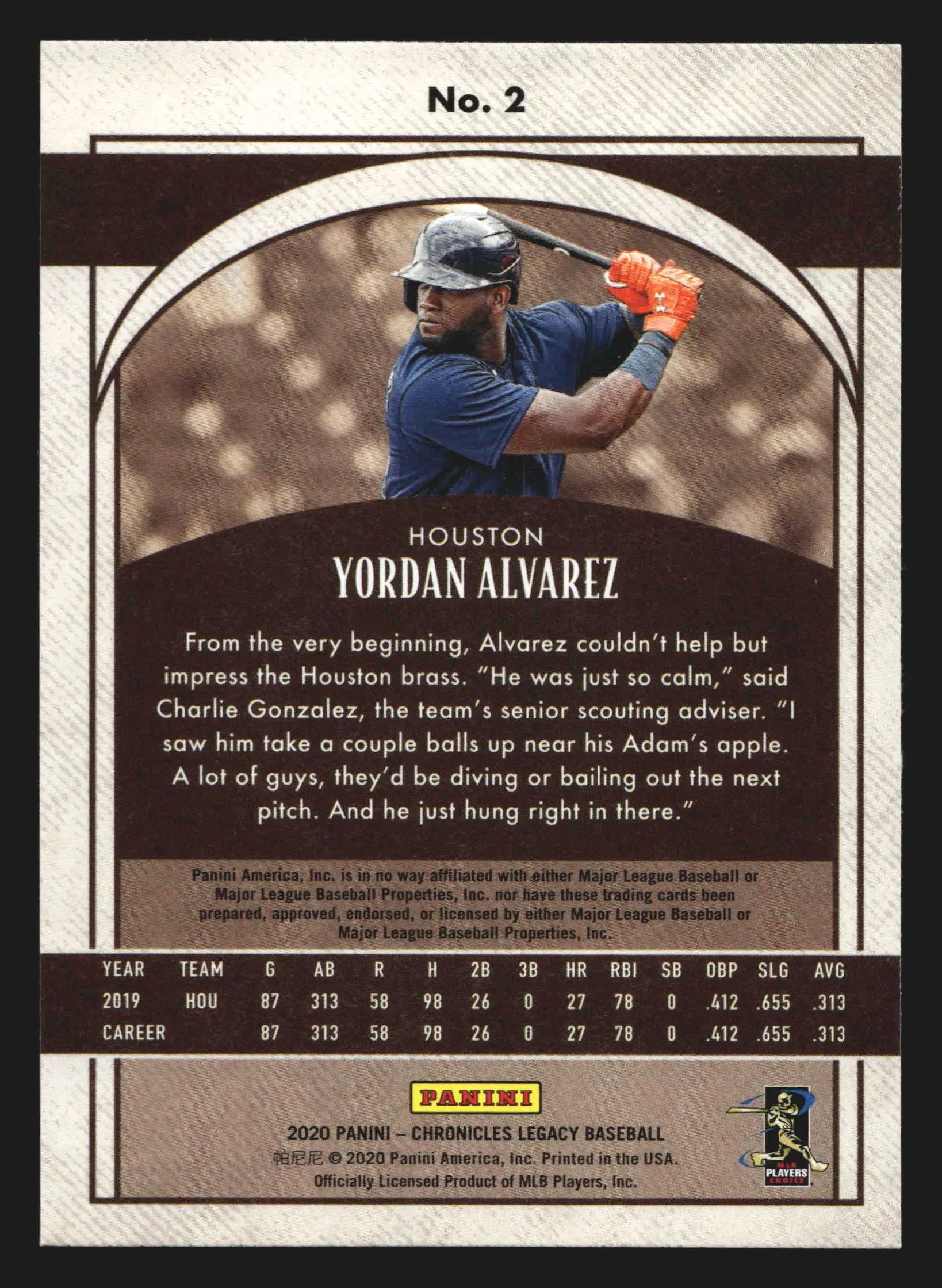 2020 Panini Chronicles Legacy Yordan Alvarez #2 Houston Astros RC - Baseball Card Single