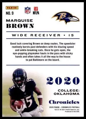 2020 Panini Chronicles Marquise Brown 9 Baltimore Ravens - Football Card Single