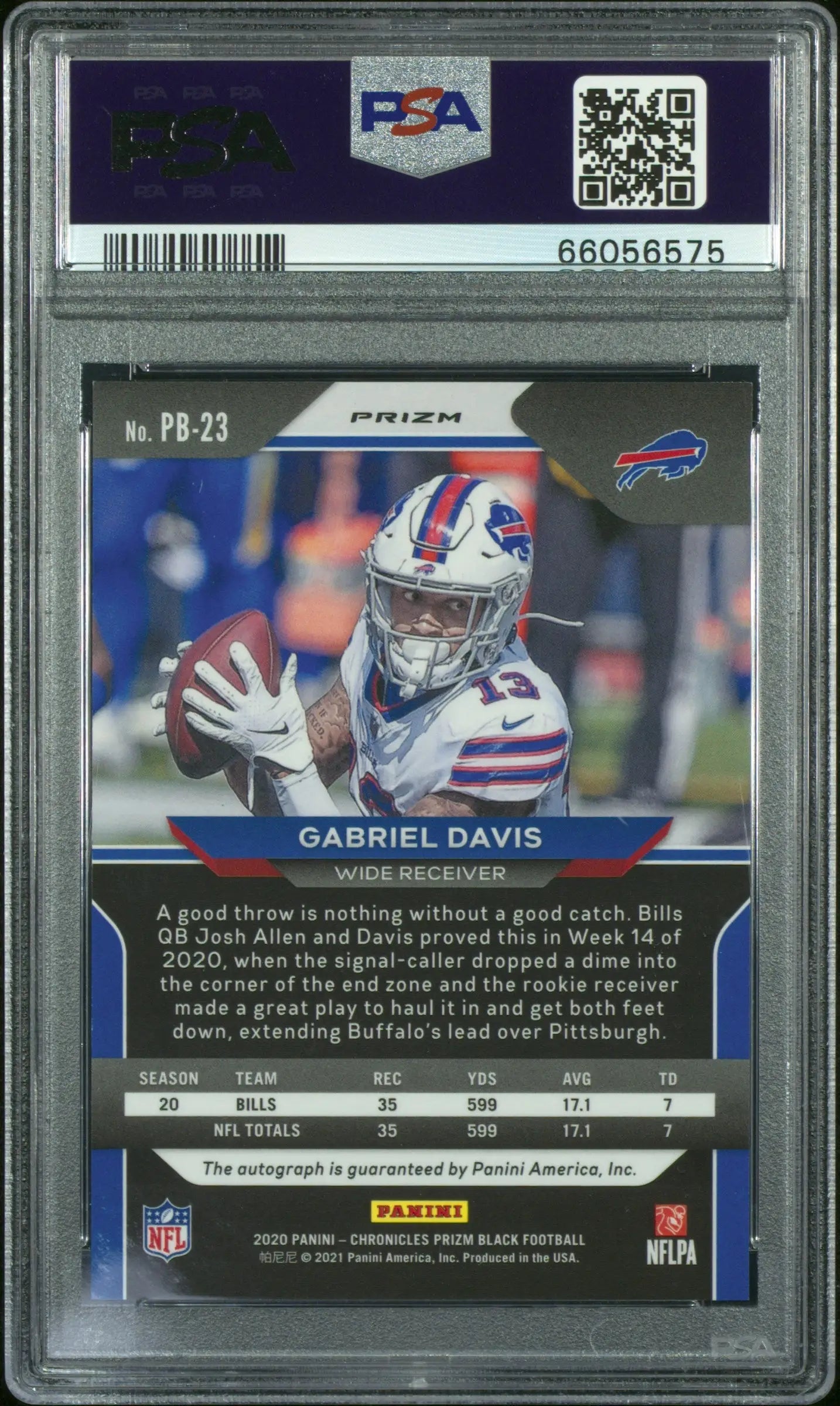 2020 Panini Chronicles Prizm Black Gabriel Davis Prizm Black-Signature PSA 10 - Football Card Single