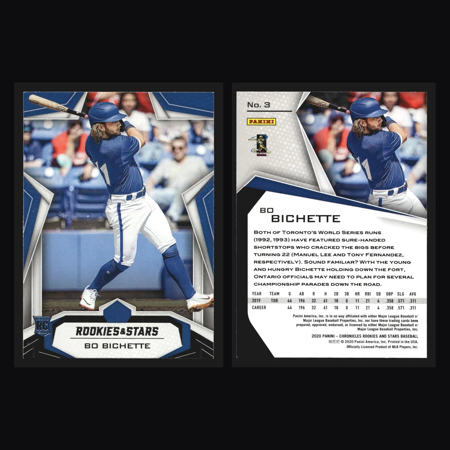 2020 Panini Chronicles Rookies & Stars #3 Bo Bichette RC Blue Jays